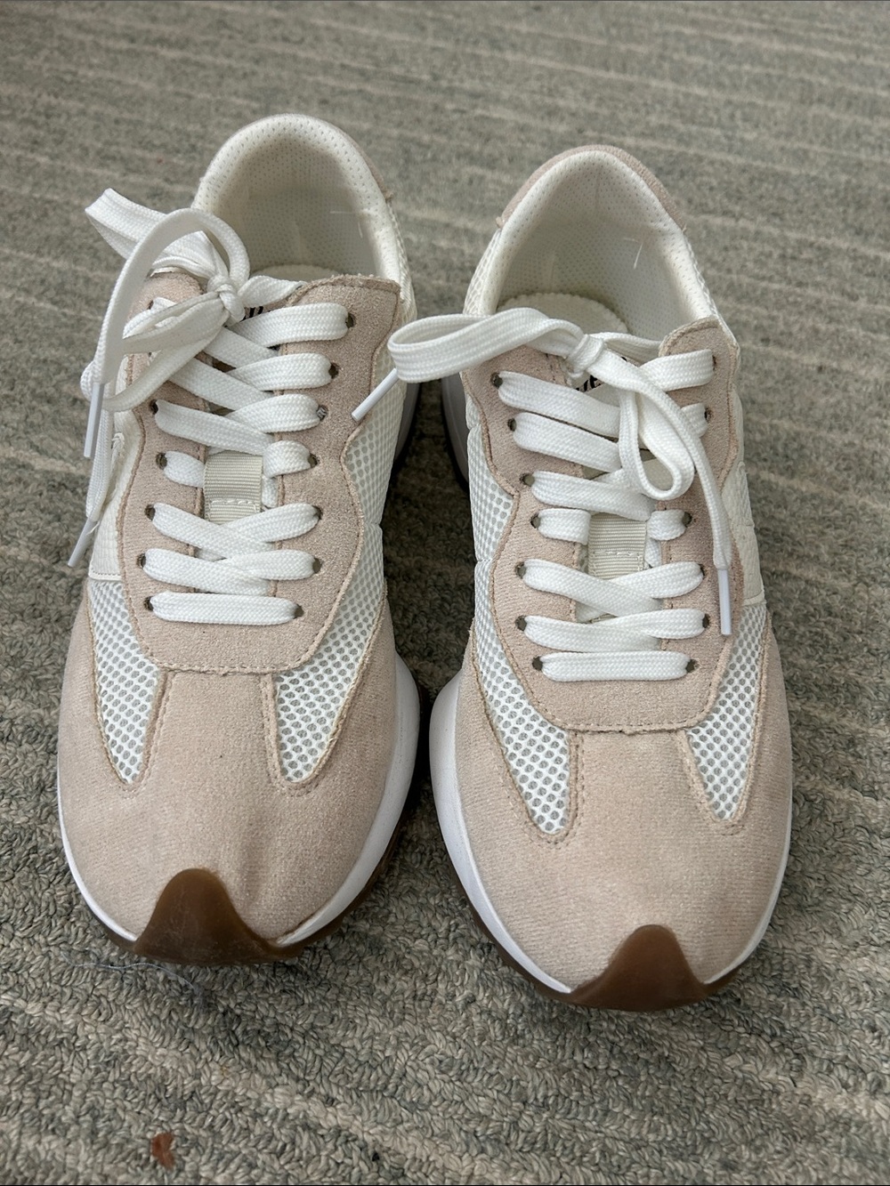 Corkys Women's Beige Suede & White Mesh Sneakers
